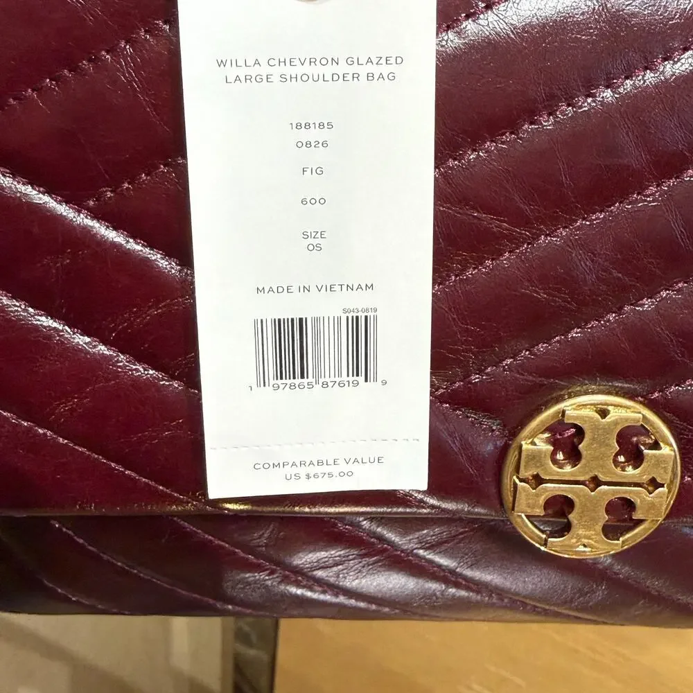NEW‼️Tory Burch Willa Chevron Glazed Large Shoulder Bag 188185 $675
